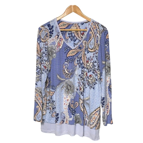 Chico's Tops - Light Blue Paisley Print V-Neck Long Sleeve Top